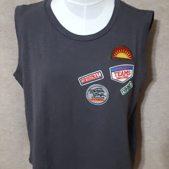 Cozy Casual Tops - New Woman's Muscle T Shirt with real patches -